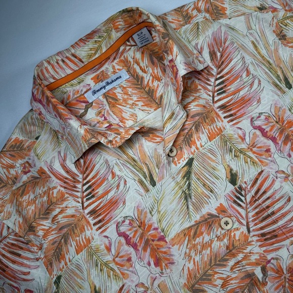 Tommy Bahama Tropical Button Up Shirt Men's Small 100% Silk Orange Floral Resort - Picture 1 of 6